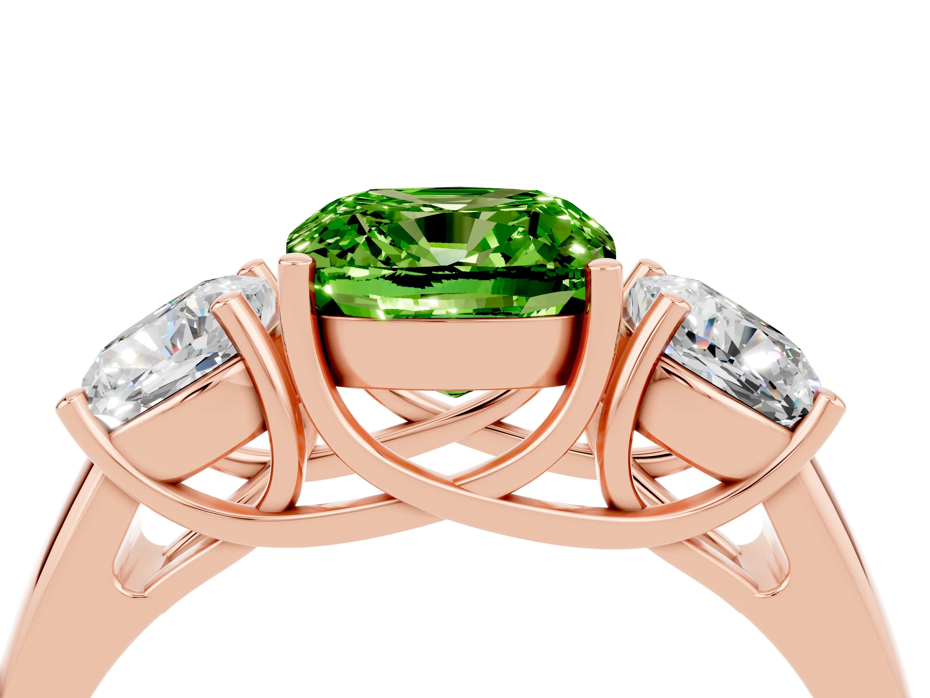 Rose gold Three-Stone Cushion Cut Peridot Engagement Ring with Prong Setting_4