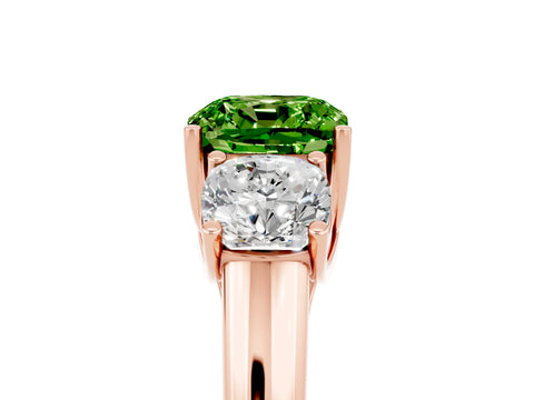 Rose gold Three-Stone Cushion Cut Peridot Engagement Ring with Prong Setting_5