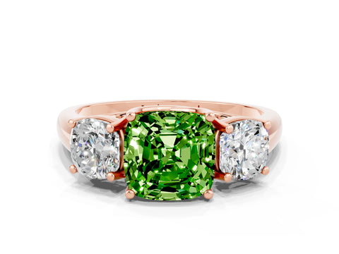 Rose gold Three-Stone Cushion Cut Peridot Engagement Ring with Prong Setting