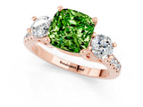 Rose gold Three-Stone Cushion Cut Peridot Pavé Band with Four-Prong Setting_1
