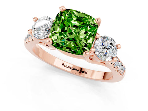 Rose gold Three-Stone Cushion Cut Peridot Pavé Band with Four-Prong Setting_1