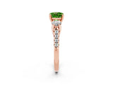 Rose gold Three-Stone Cushion Cut Peridot Pavé Band with Four-Prong Setting_2
