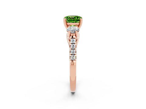 Rose gold Three-Stone Cushion Cut Peridot Pavé Band with Four-Prong Setting_2