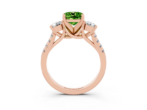 Rose gold Three-Stone Cushion Cut Peridot Pavé Band with Four-Prong Setting_3