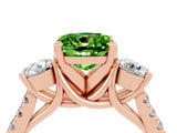 Rose gold Three-Stone Cushion Cut Peridot Pavé Band with Four-Prong Setting_4
