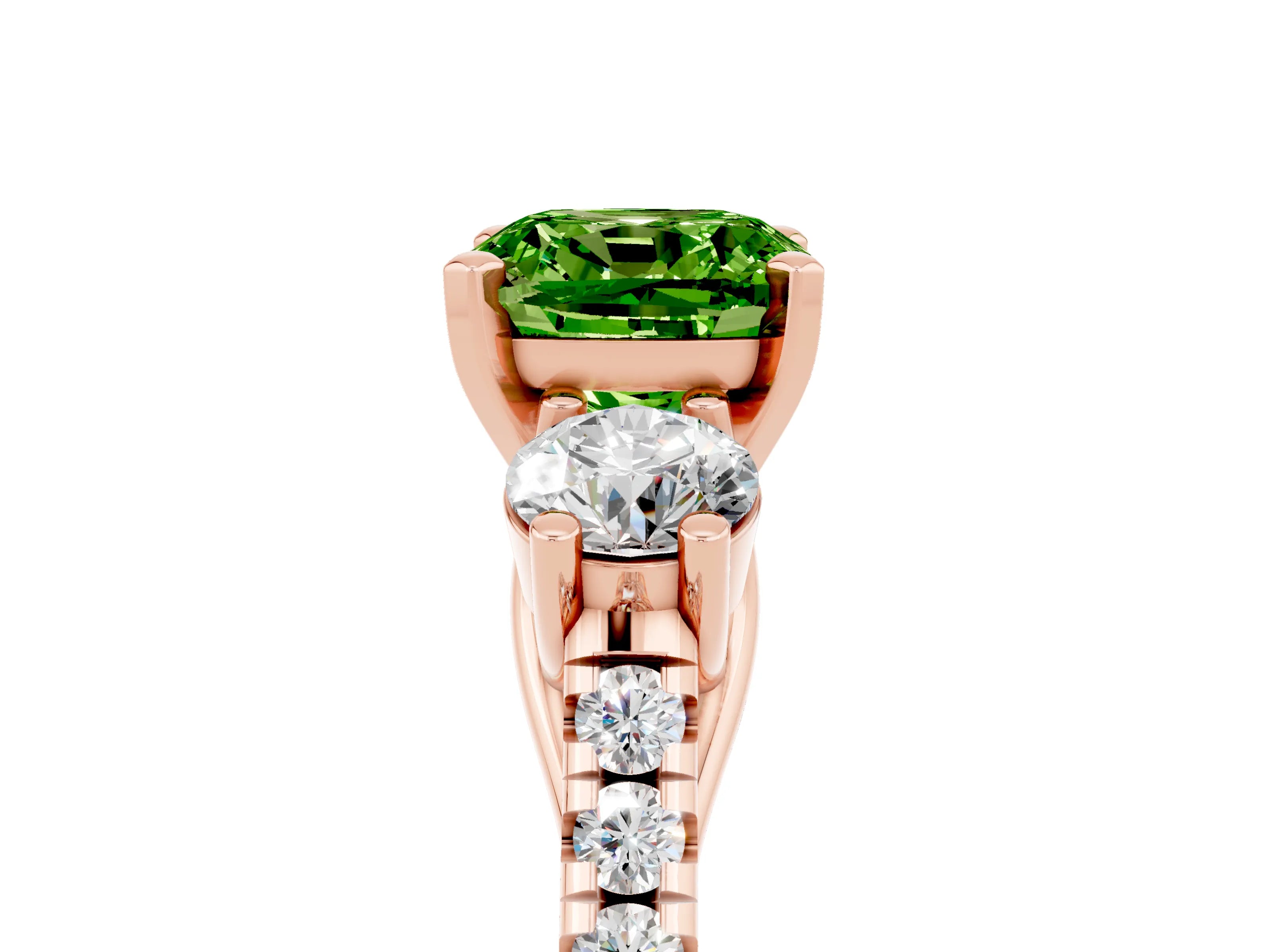 Rose gold Three-Stone Cushion Cut Peridot Pavé Band with Four-Prong Setting_5