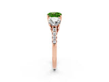 Rose gold Three-Stone Cushion Cut Peridot Ring with Pavé Band and Prong Setting_14