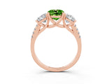 Rose gold Three-Stone Cushion Cut Peridot Ring with Pavé Band and Prong Setting_15