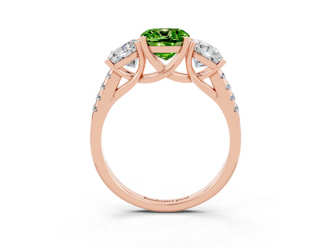 Rose gold Three-Stone Cushion Cut Peridot Ring with Pavé Band and Prong Setting_15