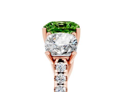 Rose gold Three-Stone Cushion Cut Peridot Ring with Pavé Band and Prong Setting_17