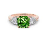 Rose gold Three-Stone Cushion Cut Peridot Ring with Pear Side Stones and Four-Prong Setting