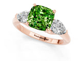 Rose gold Three-Stone Cushion Cut Peridot Ring with Pear Side Stones and Four-Prong Setting_1