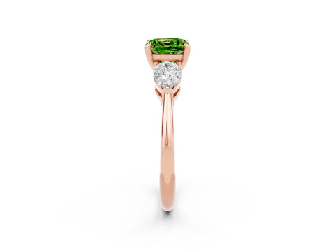 Rose gold Three-Stone Cushion Cut Peridot Ring with Pear Side Stones and Four-Prong Setting_2