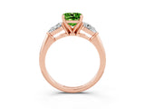 Rose gold Three-Stone Cushion Cut Peridot Ring with Pear Side Stones and Four-Prong Setting_3