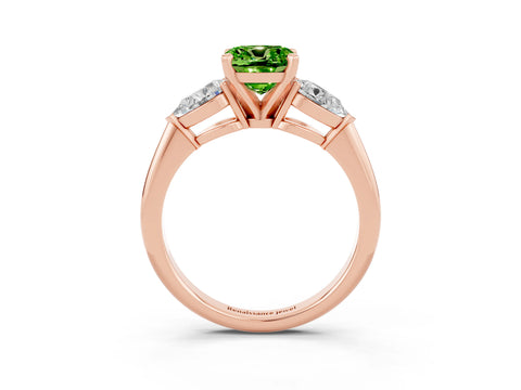 Rose gold Three-Stone Cushion Cut Peridot Ring with Pear Side Stones and Four-Prong Setting_3