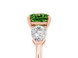 Rose gold Three-Stone Cushion Cut Peridot Ring with Pear Side Stones and Four-Prong Setting_5