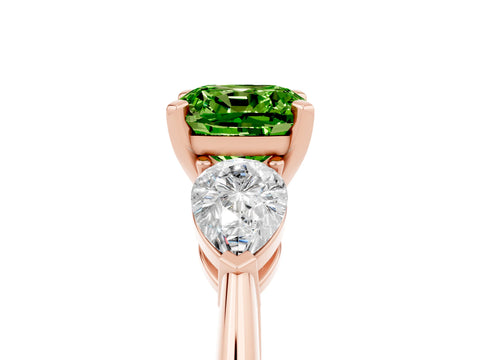 Rose gold Three-Stone Cushion Cut Peridot Ring with Pear Side Stones and Four-Prong Setting_5