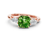 Rose gold Three-Stone Cushion Cut Peridot Ring with Pear  Side Stones in Four-Prong Setting_12