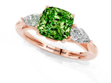 Rose gold Three-Stone Cushion Cut Peridot Ring with Pear  Side Stones in Four-Prong Setting_13