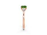 Rose gold Three-Stone Cushion Cut Peridot Ring with Pear  Side Stones in Four-Prong Setting_14