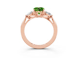Rose gold Three-Stone Cushion Cut Peridot Ring with Pear  Side Stones in Four-Prong Setting_15