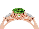 Rose gold Three-Stone Cushion Cut Peridot Ring with Pear  Side Stones in Four-Prong Setting_16