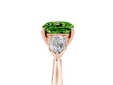 Rose gold Three-Stone Cushion Cut Peridot Ring with Pear  Side Stones in Four-Prong Setting_17