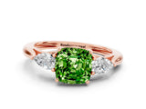 Rose gold Three-Stone Cushion Cut Peridot Ring with Pear  Side Stones in Four-Prong Setting_36