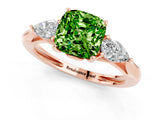 Rose gold Three-Stone Cushion Cut Peridot Ring with Pear  Side Stones in Four-Prong Setting_37