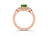 Rose gold Three-Stone Cushion Cut Peridot Ring with Pear  Side Stones in Four-Prong Setting_39