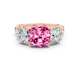 Rose gold Three-Stone Cushion Cut Pink Sapphire Braided Band Ring with Four-Prong Setting_36