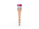 Rose gold Three-Stone Cushion Cut Pink Sapphire Braided Band Ring with Four-Prong Setting_38
