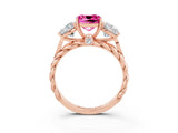 Rose gold Three-Stone Cushion Cut Pink Sapphire Braided Band Ring with Four-Prong Setting_39