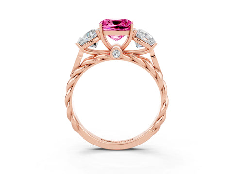 Rose gold Three-Stone Cushion Cut Pink Sapphire Braided Band Ring with Four-Prong Setting_39