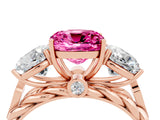 Rose gold Three-Stone Cushion Cut Pink Sapphire Braided Band Ring with Four-Prong Setting_40