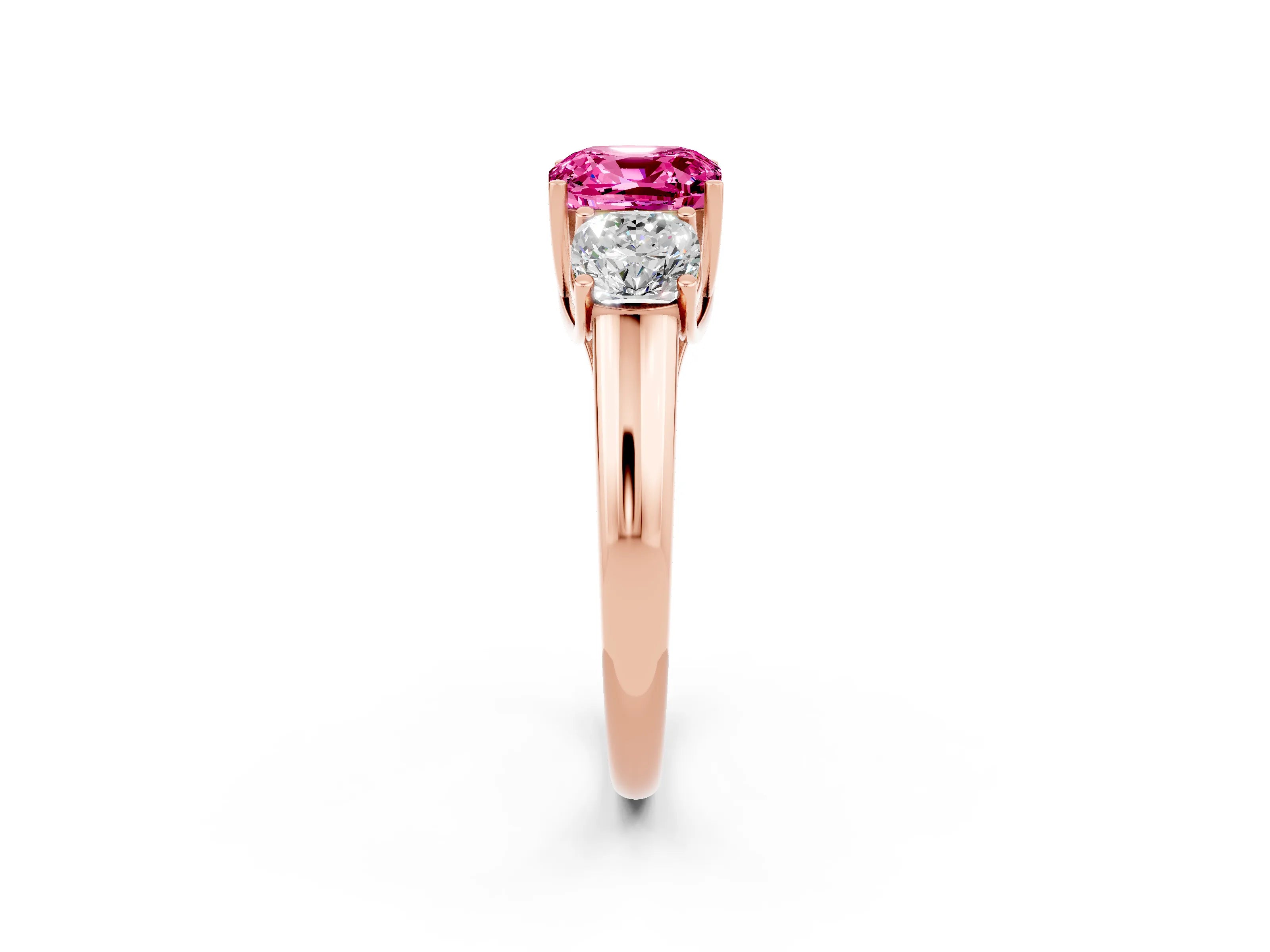 Rose gold Three-Stone Cushion Cut Pink Sapphire Engagement Ring with Prong Setting_2
