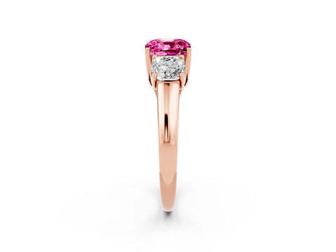Rose gold Three-Stone Cushion Cut Pink Sapphire Engagement Ring with Prong Setting_2