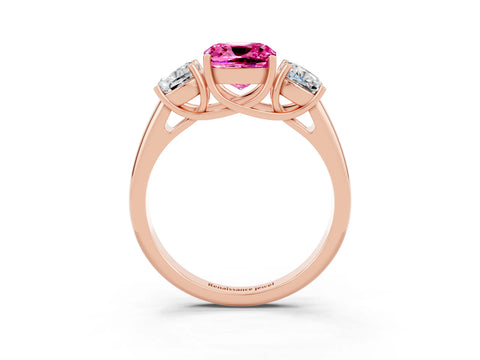 Rose gold Three-Stone Cushion Cut Pink Sapphire Engagement Ring with Prong Setting_3