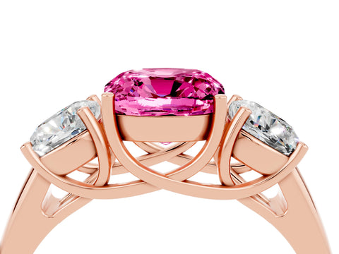 Rose gold Three-Stone Cushion Cut Pink Sapphire Engagement Ring with Prong Setting_4