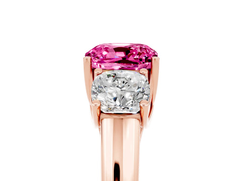 Rose gold Three-Stone Cushion Cut Pink Sapphire Engagement Ring with Prong Setting_5