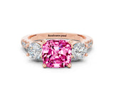 Rose gold Three-Stone Cushion Cut Pink Sapphire Pavé Band with Four-Prong Setting_24