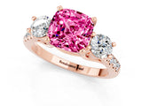 Rose gold Three-Stone Cushion Cut Pink Sapphire Pavé Band with Four-Prong Setting_25