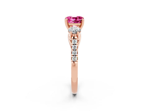 Rose gold Three-Stone Cushion Cut Pink Sapphire Pavé Band with Four-Prong Setting_26