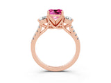 Rose gold Three-Stone Cushion Cut Pink Sapphire Pavé Band with Four-Prong Setting_27