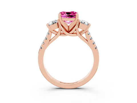 Rose gold Three-Stone Cushion Cut Pink Sapphire Pavé Band with Four-Prong Setting_27