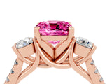 Rose gold Three-Stone Cushion Cut Pink Sapphire Pavé Band with Four-Prong Setting_28