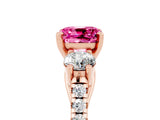 Rose gold Three-Stone Cushion Cut Pink Sapphire Pavé Band with Four-Prong Setting_29