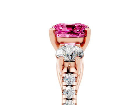 Rose gold Three-Stone Cushion Cut Pink Sapphire Pavé Band with Four-Prong Setting_29