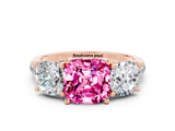 Rose gold Three-Stone Cushion Cut Pink Sapphire Ring with Pavé Band and Prong Setting_36