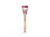 Rose gold Three-Stone Cushion Cut Pink Sapphire Ring with Pavé Band and Prong Setting_38